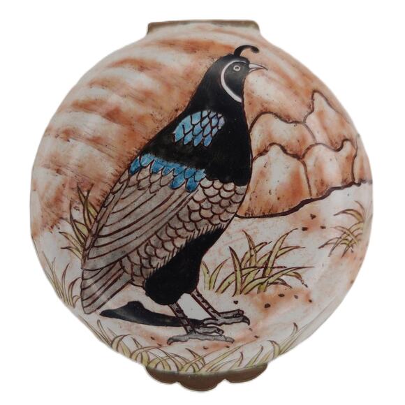 Chinemel Bill Yee Handpainted Porcelain Enamel on Copper Trinket Box Quail - Picture 2 of 8